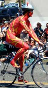 bodypainted bicyclist