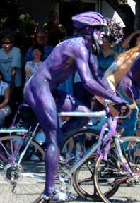 bodypainted bicyclist