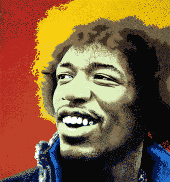 hand-painted portrait of Hendrix on denim